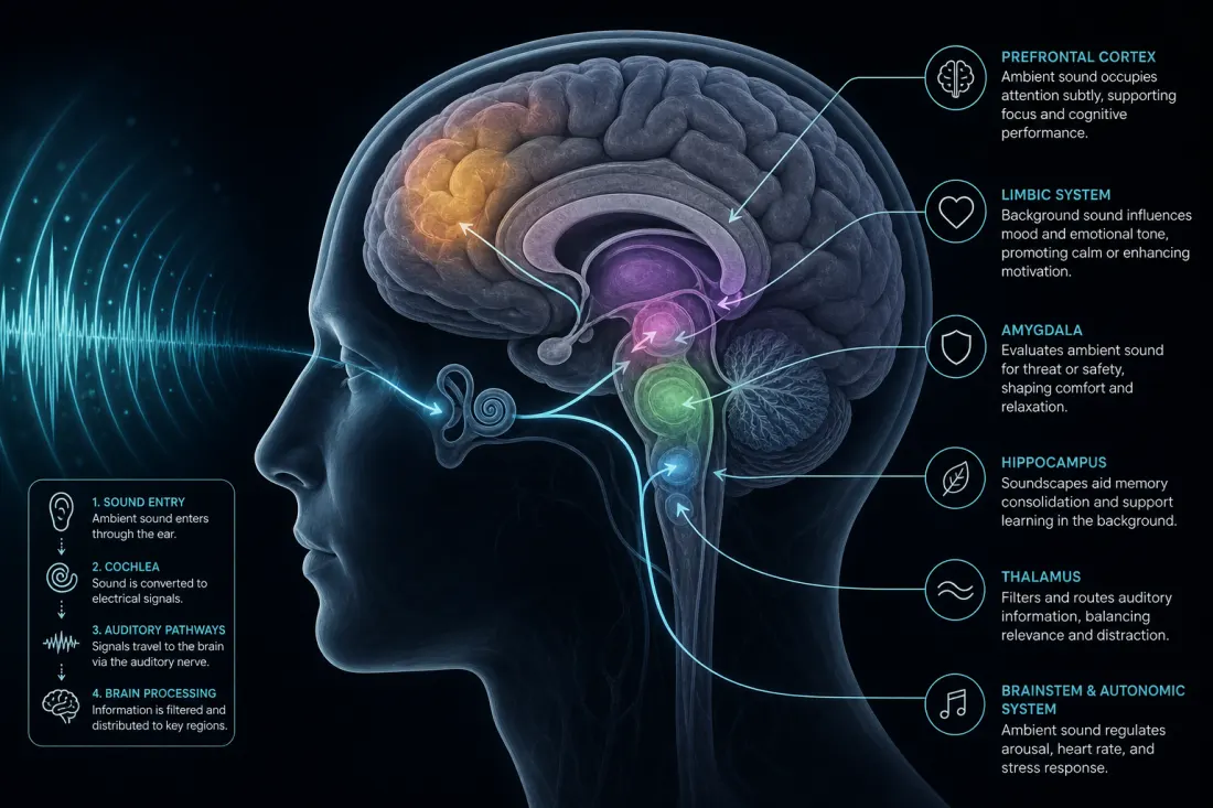 Sound shapes autonomic and attention networks — context determines outcome.